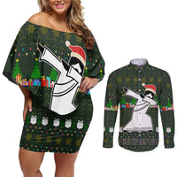 Jesus Birthday Boy Christmas Couples Matching Off Shoulder Short Dress and Long Sleeve Button Shirt Funny Xmas Holiday Patterns - Wonder Print Shop
