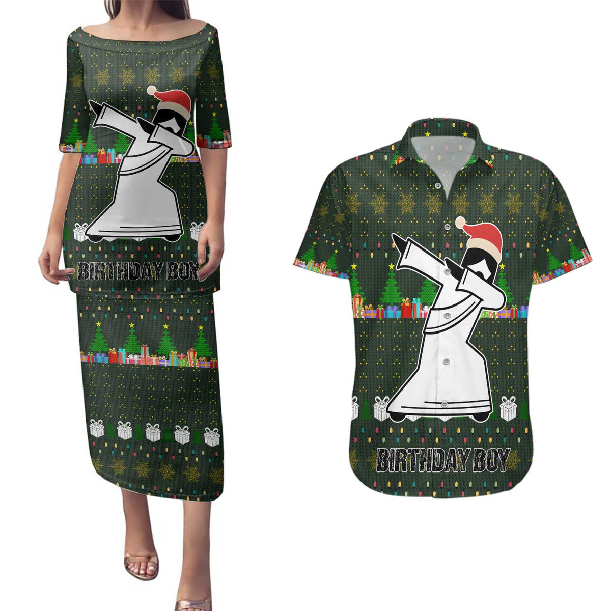 Jesus Birthday Boy Christmas Couples Matching Puletasi and Hawaiian Shirt Funny Xmas Holiday Patterns - Wonder Print Shop