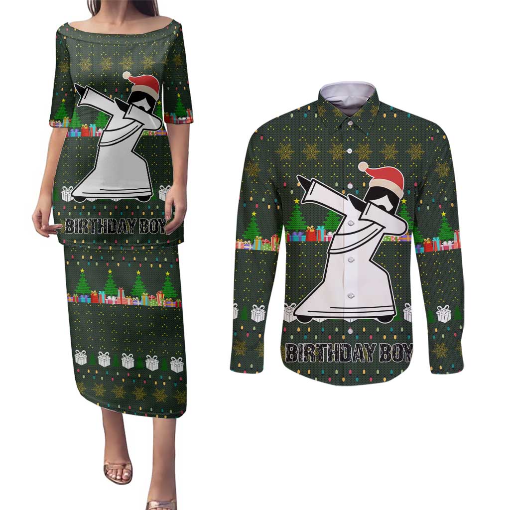 Jesus Birthday Boy Christmas Couples Matching Puletasi and Long Sleeve Button Shirt Funny Xmas Holiday Patterns - Wonder Print Shop
