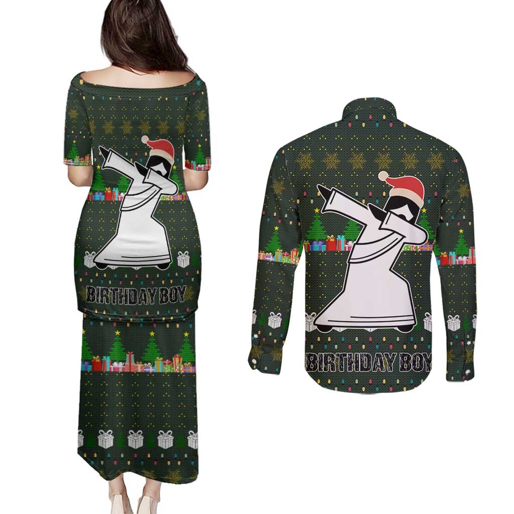 Jesus Birthday Boy Christmas Couples Matching Puletasi and Long Sleeve Button Shirt Funny Xmas Holiday Patterns - Wonder Print Shop