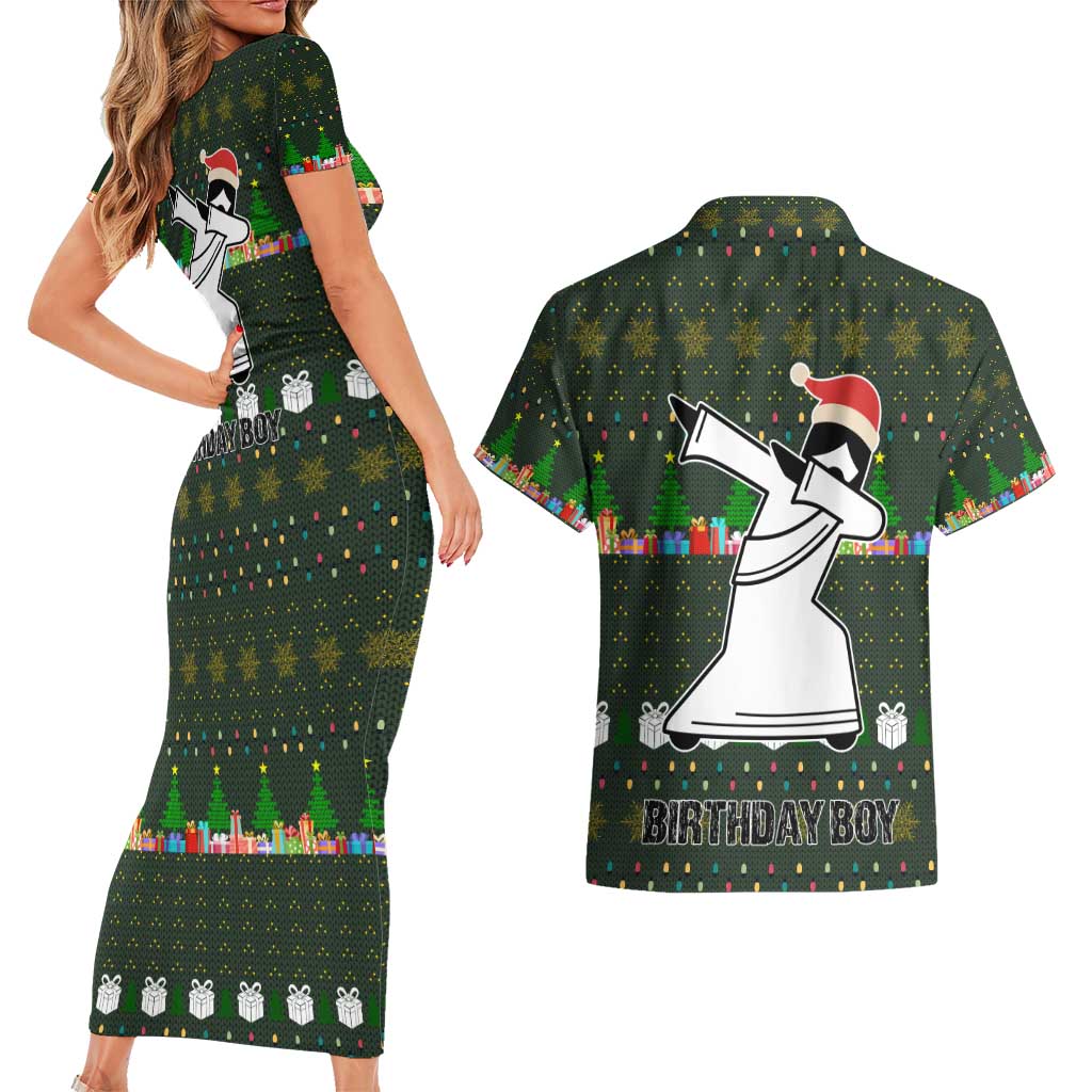Jesus Birthday Boy Christmas Couples Matching Short Sleeve Bodycon Dress and Hawaiian Shirt Funny Xmas Holiday Patterns - Wonder Print Shop