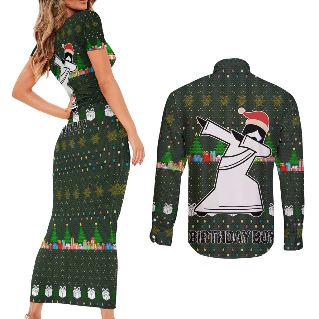 Jesus Birthday Boy Christmas Couples Matching Short Sleeve Bodycon Dress and Long Sleeve Button Shirt Funny Xmas Holiday Patterns - Wonder Print Shop
