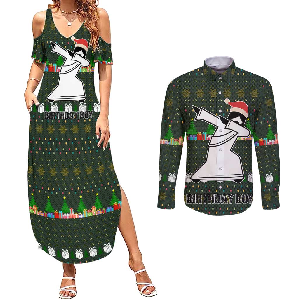 Jesus Birthday Boy Christmas Couples Matching Summer Maxi Dress and Long Sleeve Button Shirt Funny Xmas Holiday Patterns - Wonder Print Shop