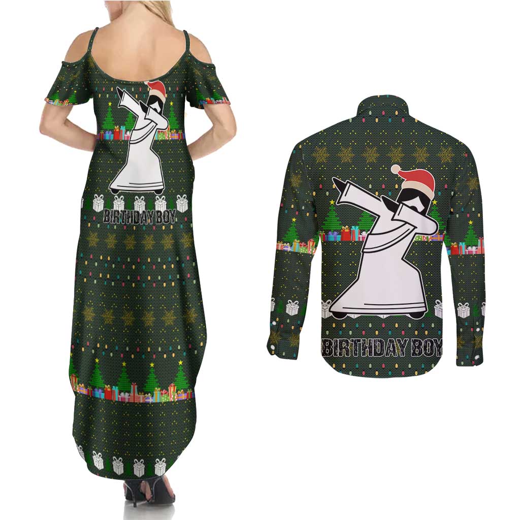 Jesus Birthday Boy Christmas Couples Matching Summer Maxi Dress and Long Sleeve Button Shirt Funny Xmas Holiday Patterns - Wonder Print Shop
