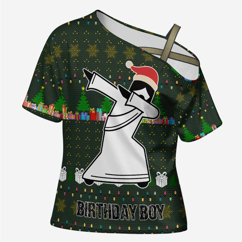 Jesus Birthday Boy Christmas Cross Shoulder Shirt Funny Xmas Holiday Patterns - Wonder Print Shop