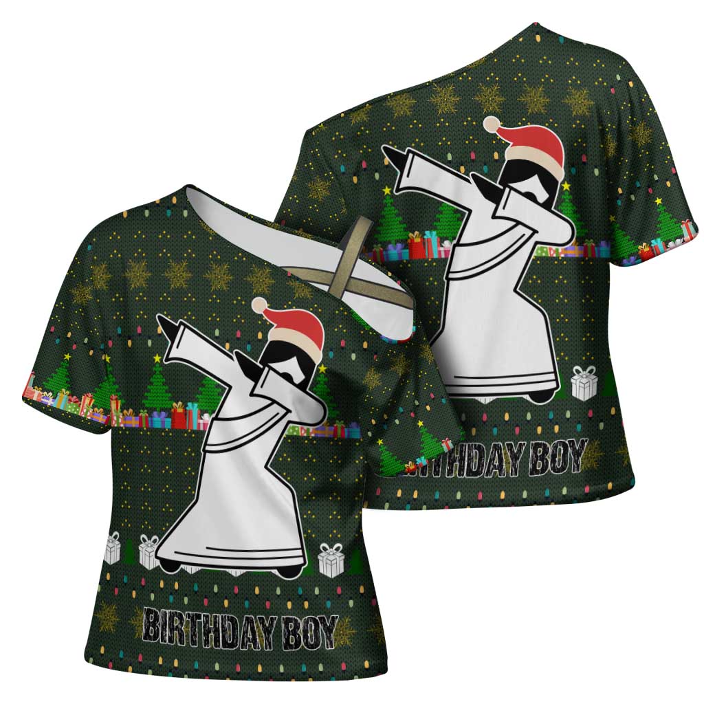 Jesus Birthday Boy Christmas Cross Shoulder Shirt Funny Xmas Holiday Patterns - Wonder Print Shop