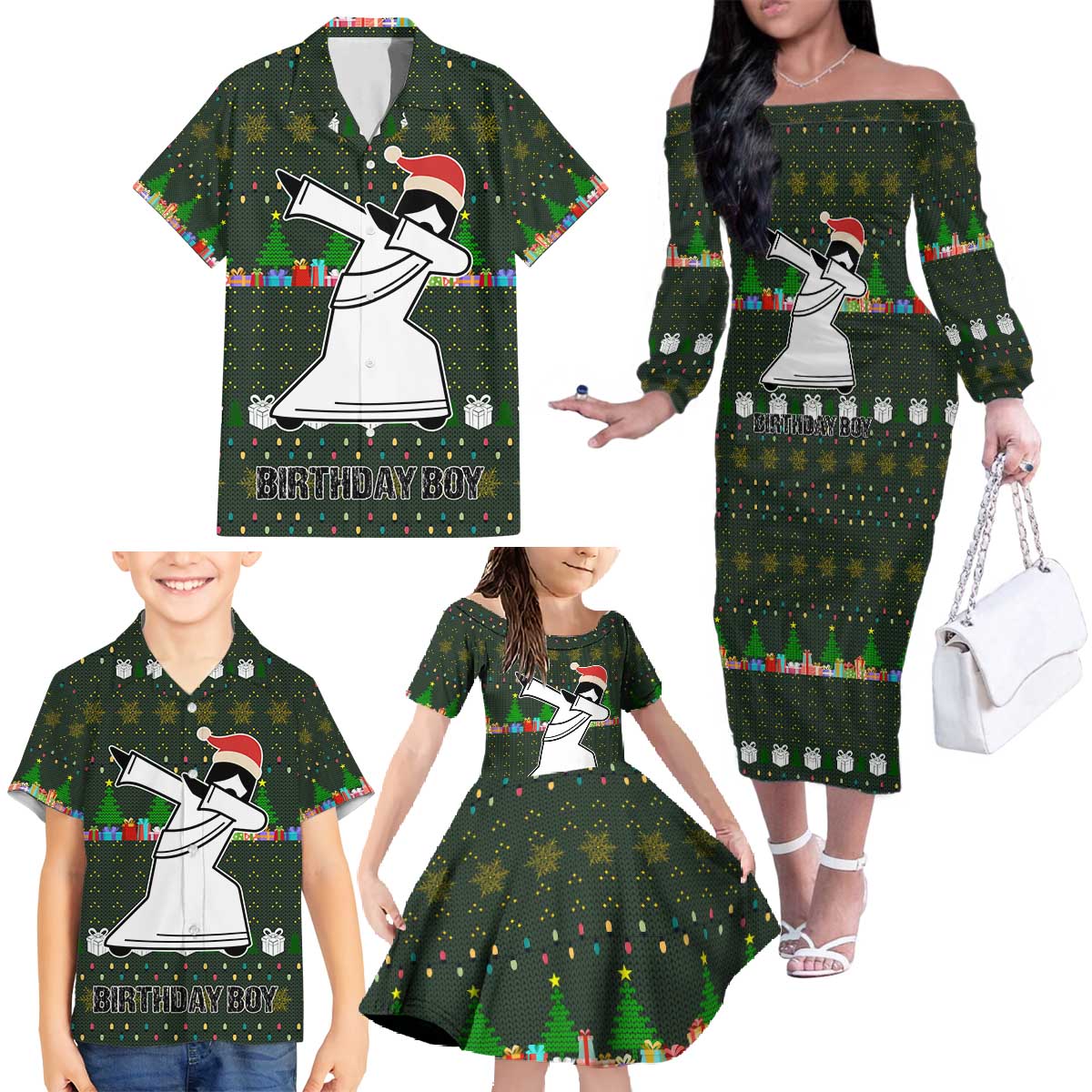 Jesus Birthday Boy Christmas Family Matching Off The Shoulder Long Sleeve Dress and Hawaiian Shirt Funny Xmas Holiday Patterns - Wonder Print Shop
