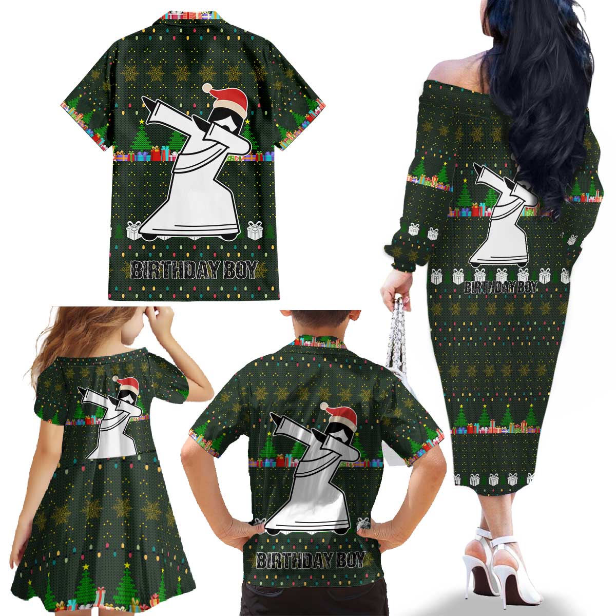 Jesus Birthday Boy Christmas Family Matching Off The Shoulder Long Sleeve Dress and Hawaiian Shirt Funny Xmas Holiday Patterns - Wonder Print Shop