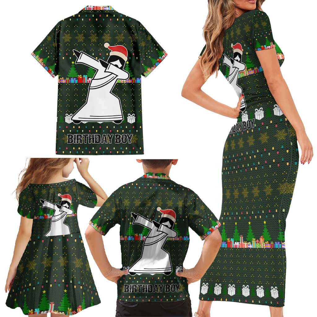 Jesus Birthday Boy Christmas Family Matching Short Sleeve Bodycon Dress and Hawaiian Shirt Funny Xmas Holiday Patterns - Wonder Print Shop