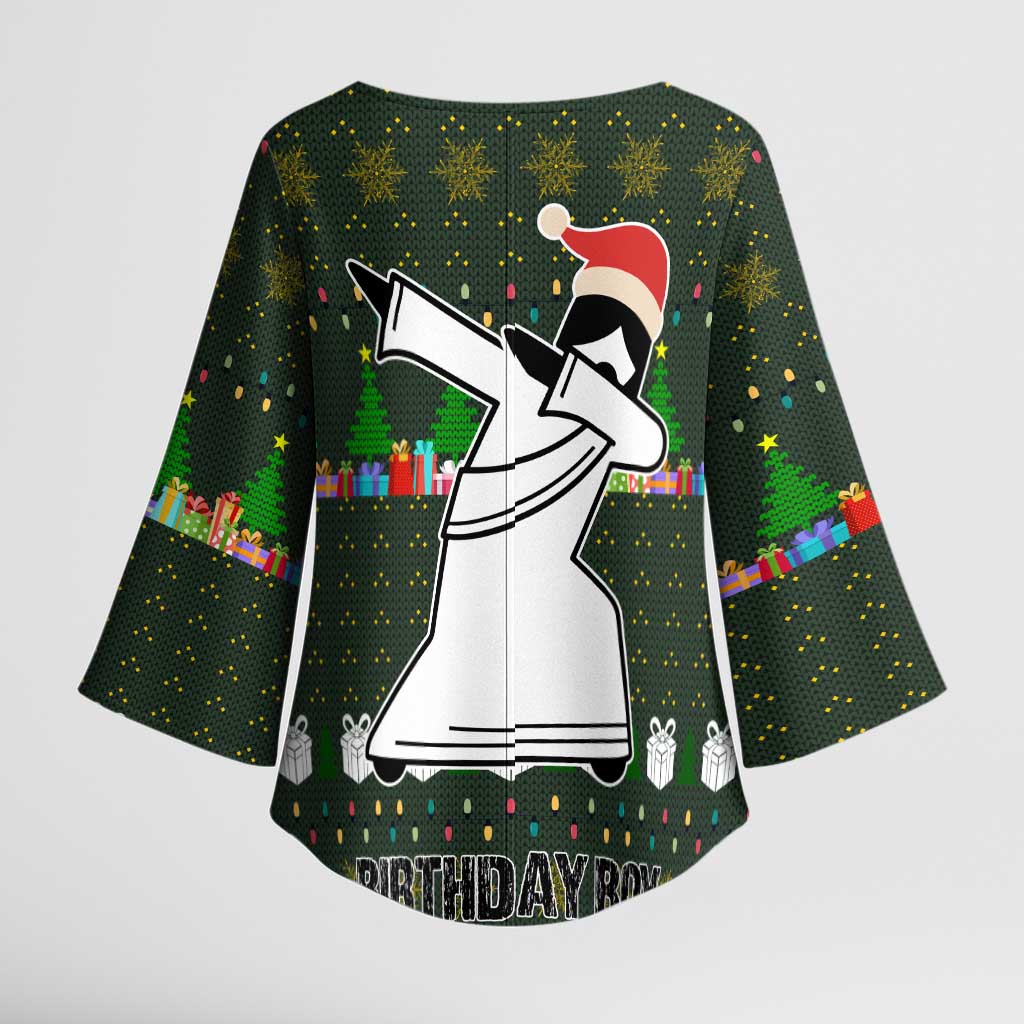 Jesus Birthday Boy Christmas Kimono Sleeve Blouse Funny Xmas Holiday Patterns - Wonder Print Shop