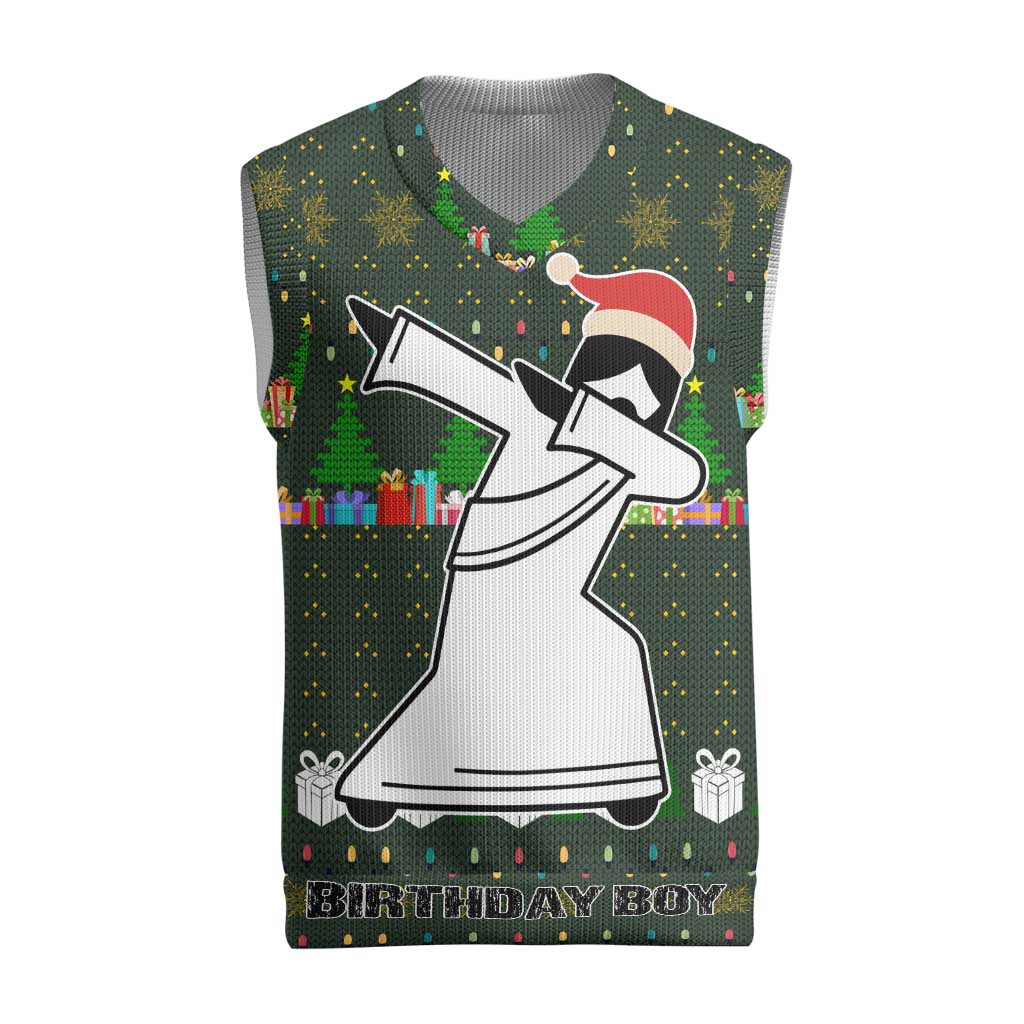 Jesus Birthday Boy Christmas Knitted V-Neck Vest Funny Xmas Holiday Patterns - Wonder Print Shop
