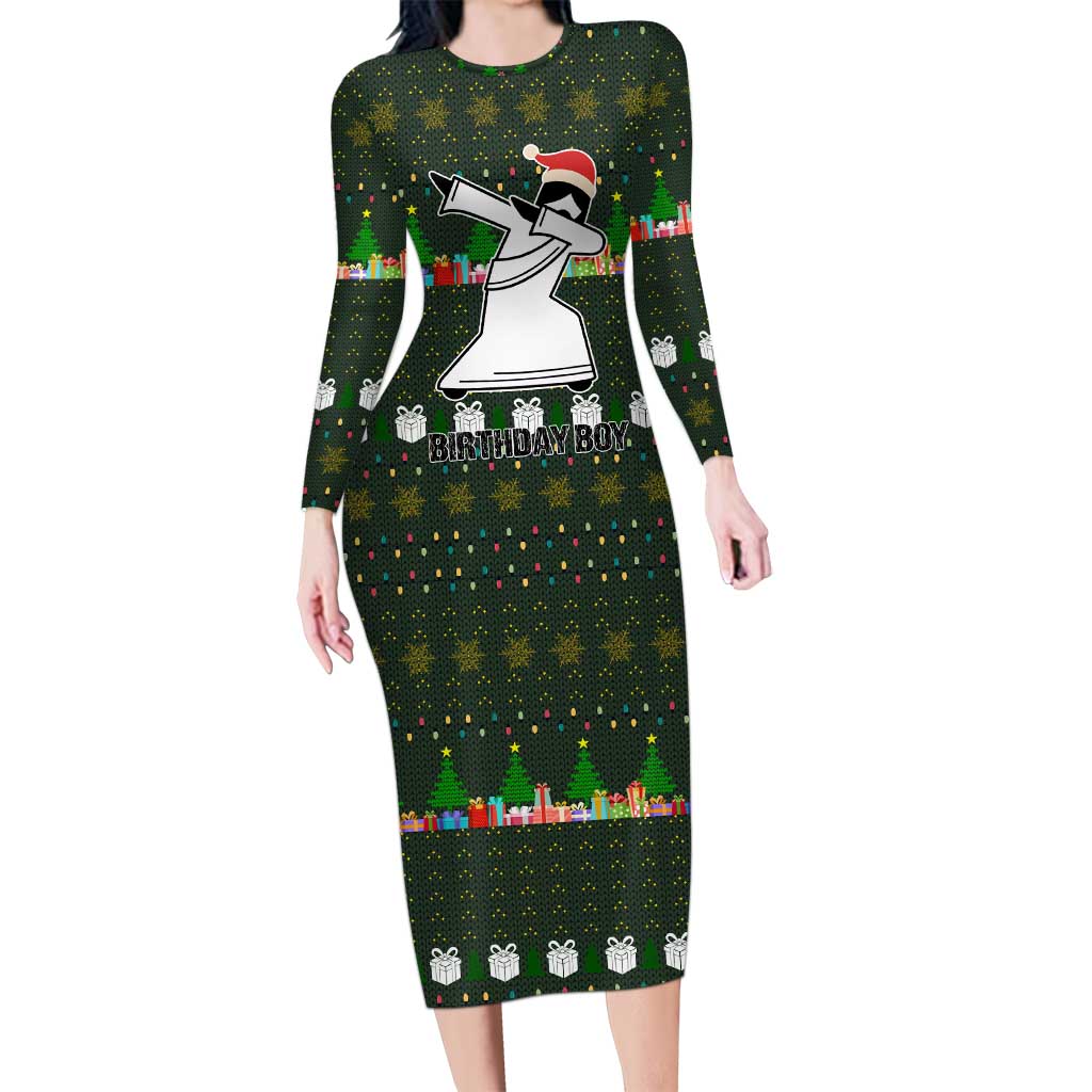 Jesus Birthday Boy Christmas Long Sleeve Bodycon Dress Funny Xmas Holiday Patterns - Wonder Print Shop