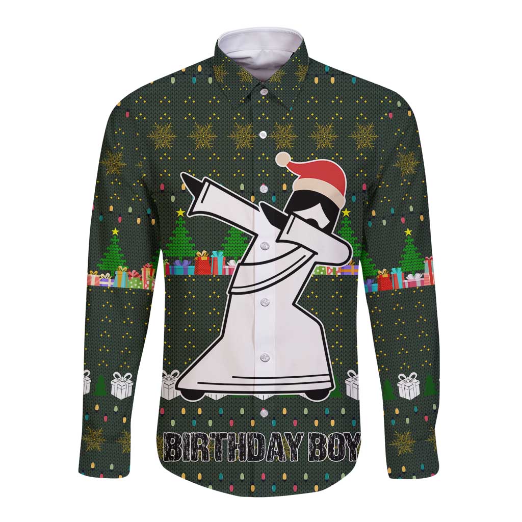 Jesus Birthday Boy Christmas Long Sleeve Button Shirt Funny Xmas Holiday Patterns - Wonder Print Shop