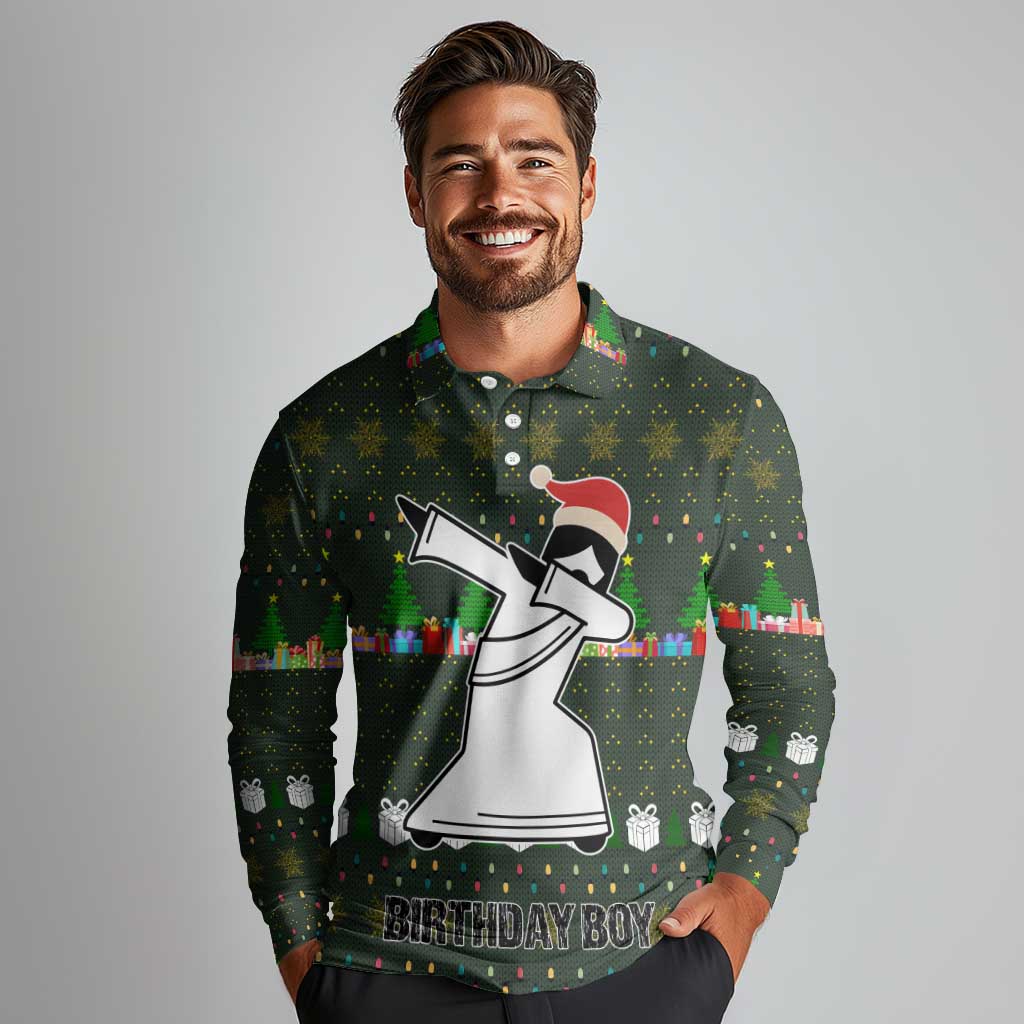 Jesus Birthday Boy Christmas Long Sleeve Polo Shirt Funny Xmas Holiday Patterns - Wonder Print Shop