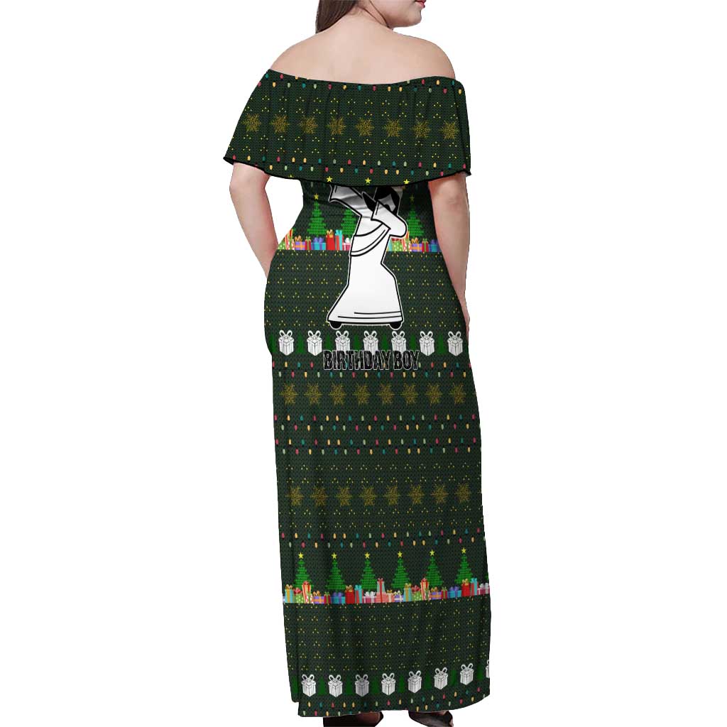 Jesus Birthday Boy Christmas Off Shoulder Maxi Dress Funny Xmas Holiday Patterns - Wonder Print Shop