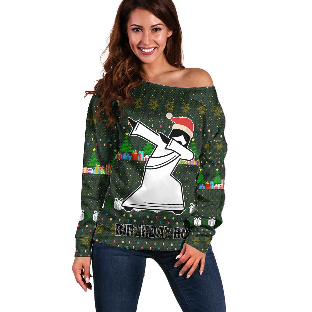 Jesus Birthday Boy Christmas Off Shoulder Sweater Funny Xmas Holiday Patterns - Wonder Print Shop