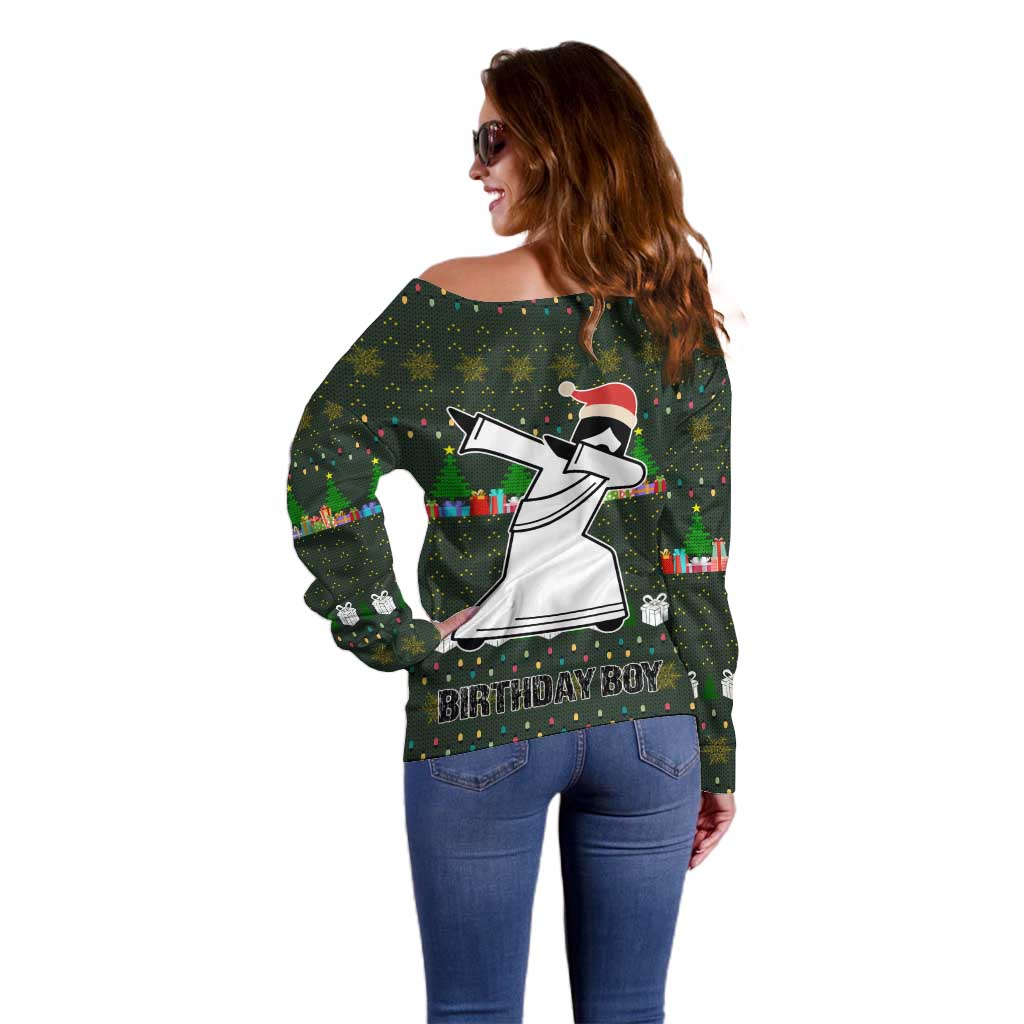 Jesus Birthday Boy Christmas Off Shoulder Sweater Funny Xmas Holiday Patterns - Wonder Print Shop