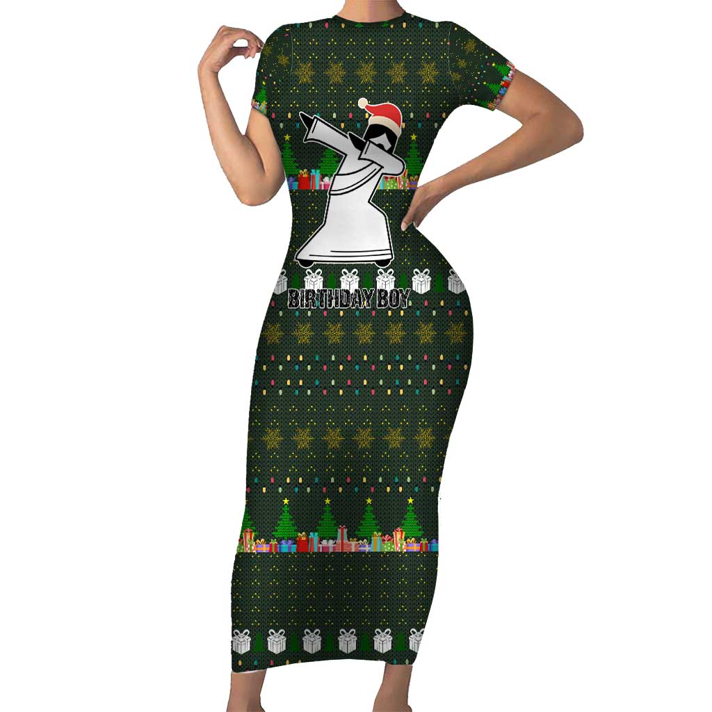 Jesus Birthday Boy Christmas Short Sleeve Bodycon Dress Funny Xmas Holiday Patterns - Wonder Print Shop