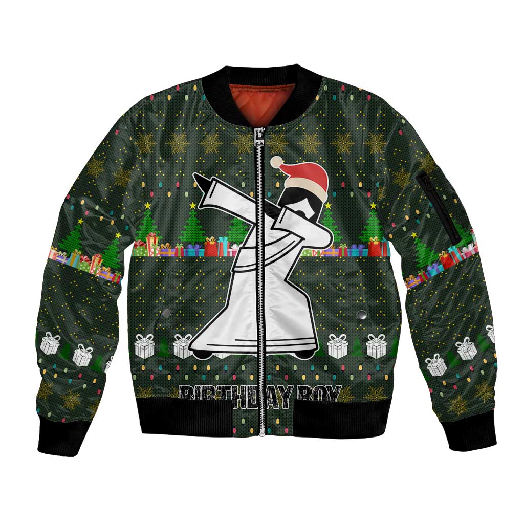 Jesus Birthday Boy Christmas Sleeve Zip Bomber Jacket Funny Xmas Holiday Patterns - Wonder Print Shop