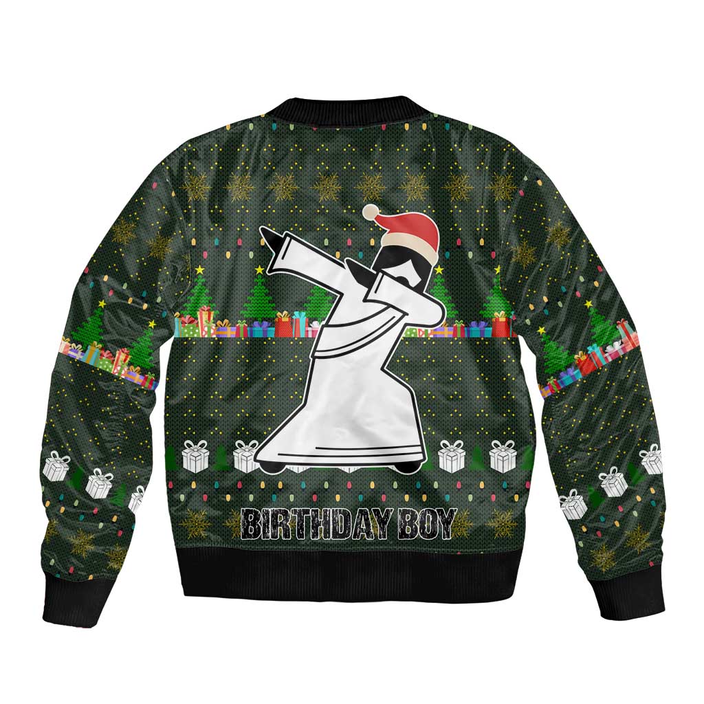 Jesus Birthday Boy Christmas Sleeve Zip Bomber Jacket Funny Xmas Holiday Patterns - Wonder Print Shop