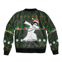 Jesus Birthday Boy Christmas Sleeve Zip Bomber Jacket Funny Xmas Holiday Patterns - Wonder Print Shop