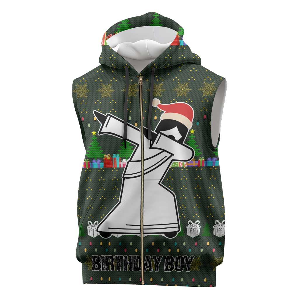 Jesus Birthday Boy Christmas Sleeveless Zip Hoodie Funny Xmas Holiday Patterns - Wonder Print Shop
