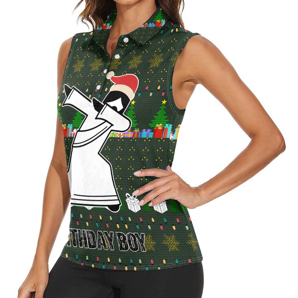 Jesus Birthday Boy Christmas Women Sleeveless Polo Shirt Funny Xmas Holiday Patterns - Wonder Print Shop