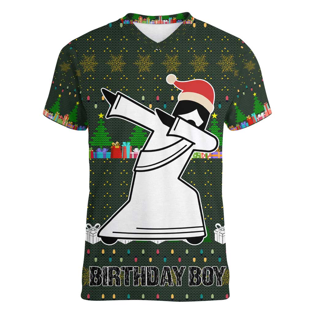 Jesus Birthday Boy Christmas Women V-Neck T-Shirt Funny Xmas Holiday Patterns - Wonder Print Shop