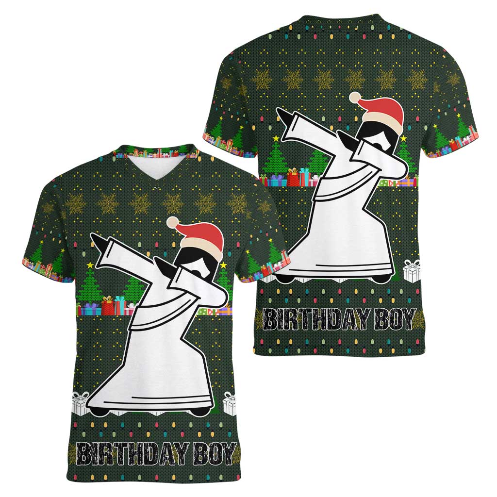 Jesus Birthday Boy Christmas Women V-Neck T-Shirt Funny Xmas Holiday Patterns - Wonder Print Shop