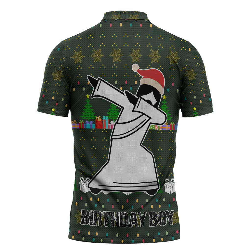 Jesus Birthday Boy Christmas Zipper Polo Shirt Funny Xmas Holiday Patterns - Wonder Print Shop