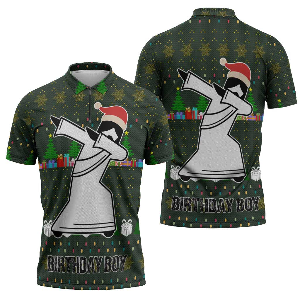 Jesus Birthday Boy Christmas Zipper Polo Shirt Funny Xmas Holiday Patterns - Wonder Print Shop