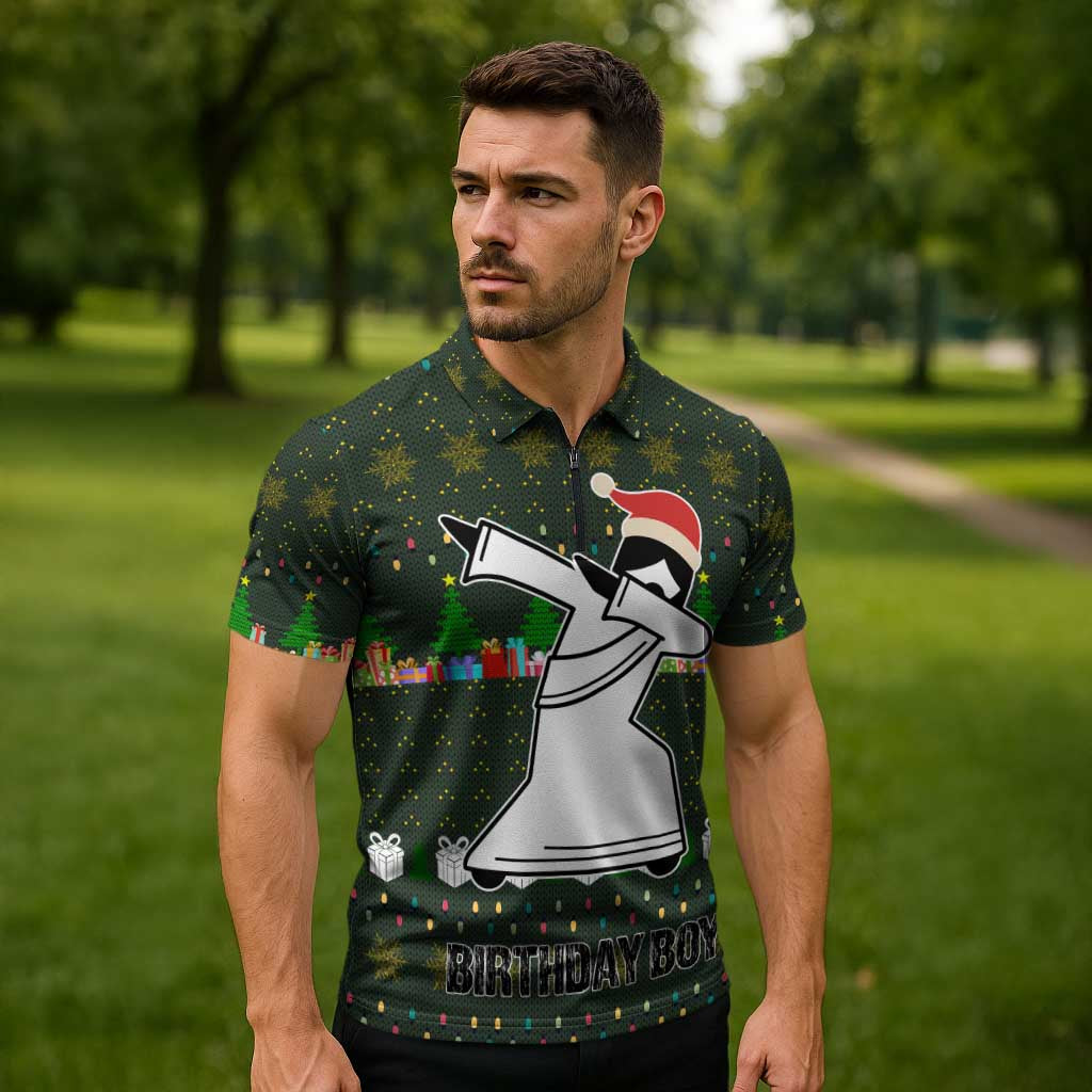 Jesus Birthday Boy Christmas Zipper Polo Shirt Funny Xmas Holiday Patterns - Wonder Print Shop