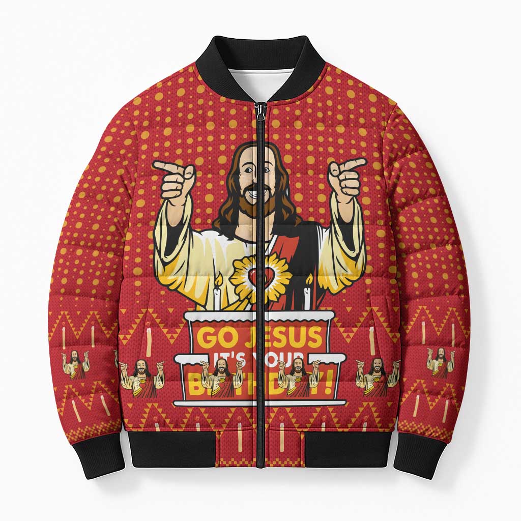 Jesus Birthday Christmas Bomber Puffer Jacket Funny Xmas Holiday Patterns - Wonder Print Shop