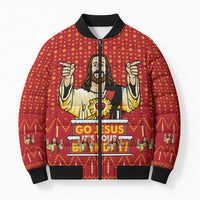 Jesus Birthday Christmas Bomber Puffer Jacket Funny Xmas Holiday Patterns - Wonder Print Shop