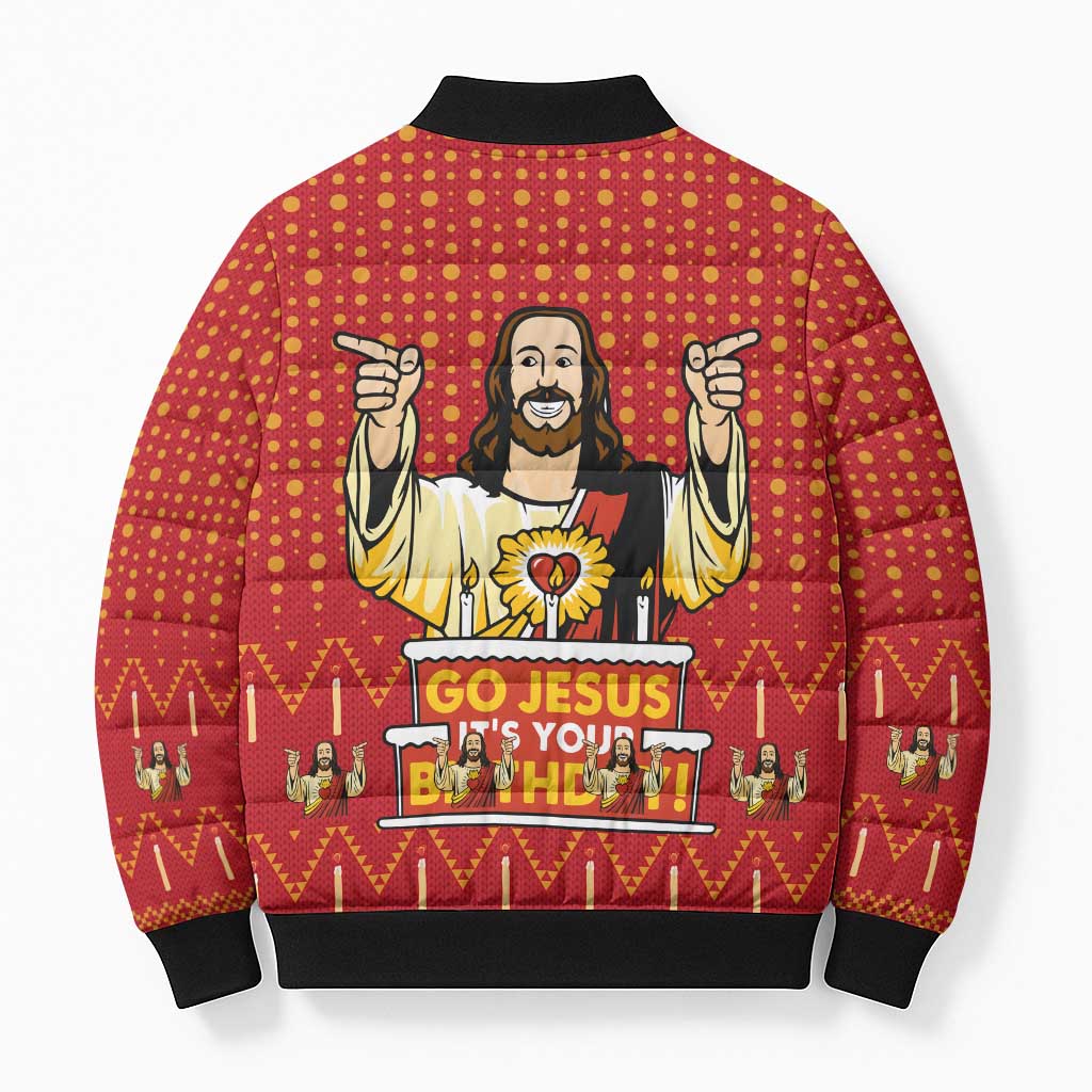 Jesus Birthday Christmas Bomber Puffer Jacket Funny Xmas Holiday Patterns - Wonder Print Shop