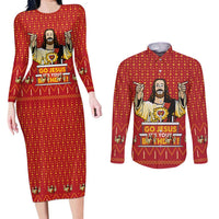 Jesus Birthday Christmas Couples Matching Long Sleeve Bodycon Dress and Long Sleeve Button Shirt Funny Xmas Holiday Patterns - Wonder Print Shop