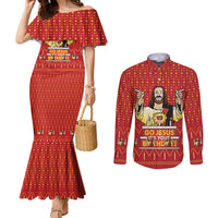 Jesus Birthday Christmas Couples Matching Mermaid Dress and Long Sleeve Button Shirt Funny Xmas Holiday Patterns - Wonder Print Shop