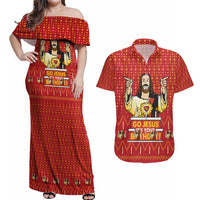 Jesus Birthday Christmas Couples Matching Off Shoulder Maxi Dress and Hawaiian Shirt Funny Xmas Holiday Patterns - Wonder Print Shop