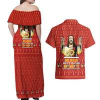 Jesus Birthday Christmas Couples Matching Off Shoulder Maxi Dress and Hawaiian Shirt Funny Xmas Holiday Patterns - Wonder Print Shop