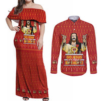 Jesus Birthday Christmas Couples Matching Off Shoulder Maxi Dress and Long Sleeve Button Shirt Funny Xmas Holiday Patterns - Wonder Print Shop