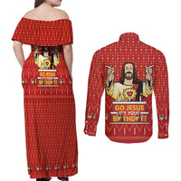Jesus Birthday Christmas Couples Matching Off Shoulder Maxi Dress and Long Sleeve Button Shirt Funny Xmas Holiday Patterns - Wonder Print Shop