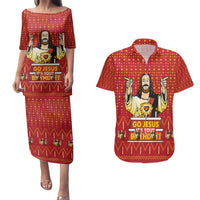 Jesus Birthday Christmas Couples Matching Puletasi and Hawaiian Shirt Funny Xmas Holiday Patterns - Wonder Print Shop