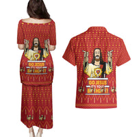 Jesus Birthday Christmas Couples Matching Puletasi and Hawaiian Shirt Funny Xmas Holiday Patterns - Wonder Print Shop