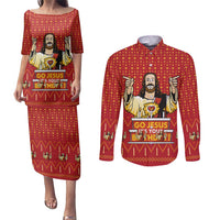 Jesus Birthday Christmas Couples Matching Puletasi and Long Sleeve Button Shirt Funny Xmas Holiday Patterns - Wonder Print Shop