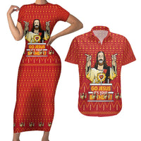 Jesus Birthday Christmas Couples Matching Short Sleeve Bodycon Dress and Hawaiian Shirt Funny Xmas Holiday Patterns - Wonder Print Shop
