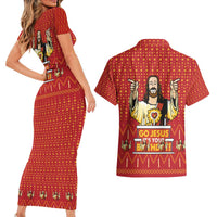 Jesus Birthday Christmas Couples Matching Short Sleeve Bodycon Dress and Hawaiian Shirt Funny Xmas Holiday Patterns - Wonder Print Shop
