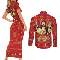 Jesus Birthday Christmas Couples Matching Short Sleeve Bodycon Dress and Long Sleeve Button Shirt Funny Xmas Holiday Patterns - Wonder Print Shop