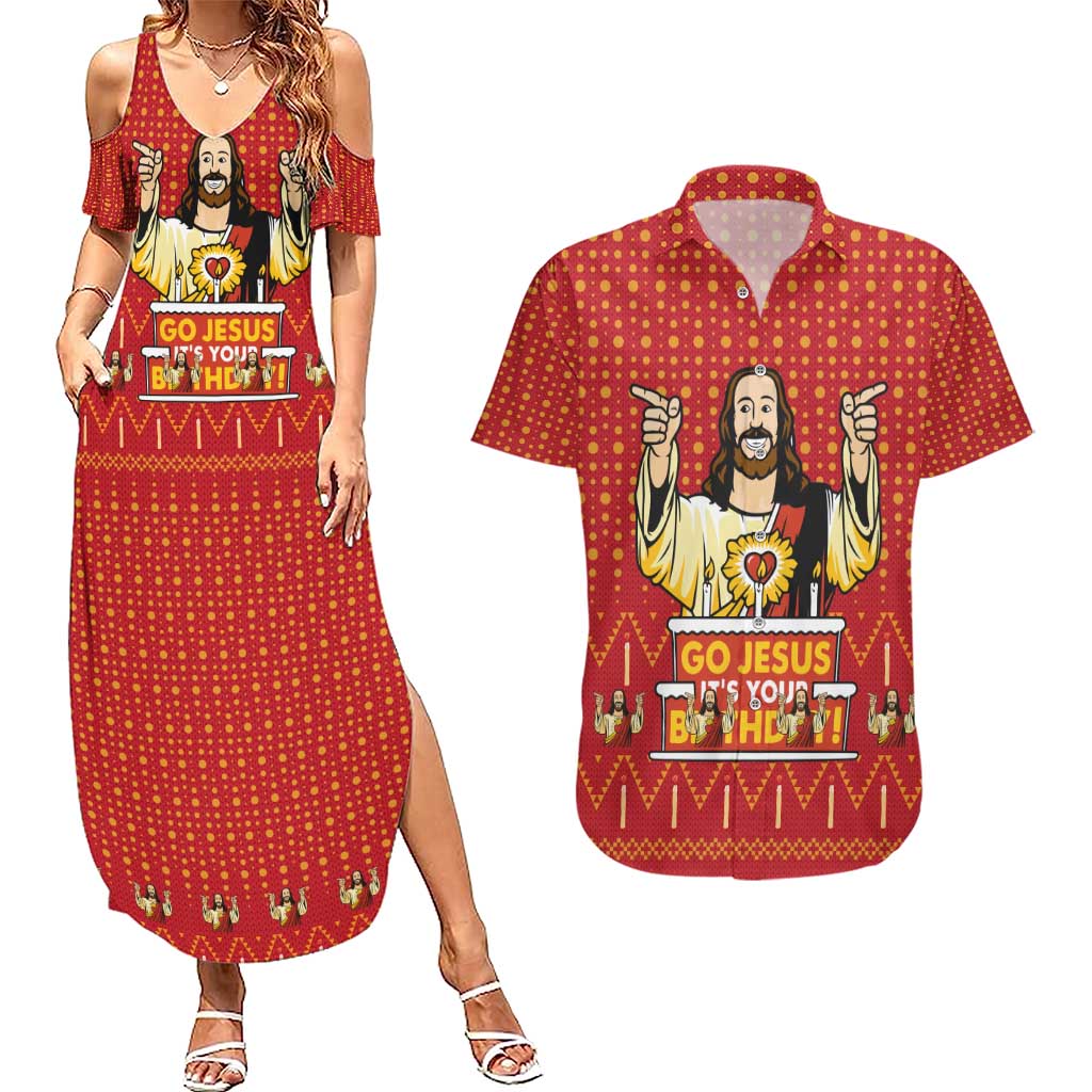Jesus Birthday Christmas Couples Matching Summer Maxi Dress and Hawaiian Shirt Funny Xmas Holiday Patterns - Wonder Print Shop