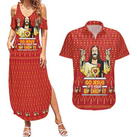 Jesus Birthday Christmas Couples Matching Summer Maxi Dress and Hawaiian Shirt Funny Xmas Holiday Patterns - Wonder Print Shop