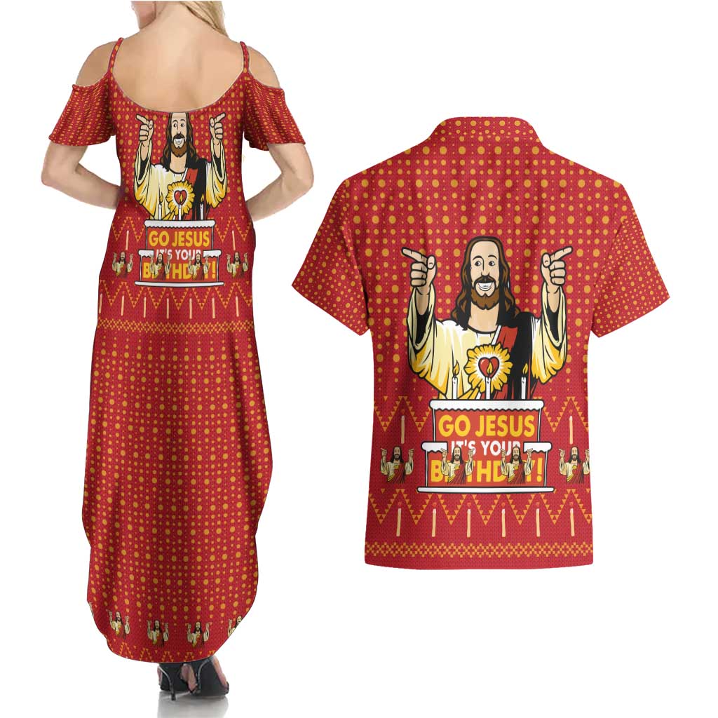 Jesus Birthday Christmas Couples Matching Summer Maxi Dress and Hawaiian Shirt Funny Xmas Holiday Patterns - Wonder Print Shop